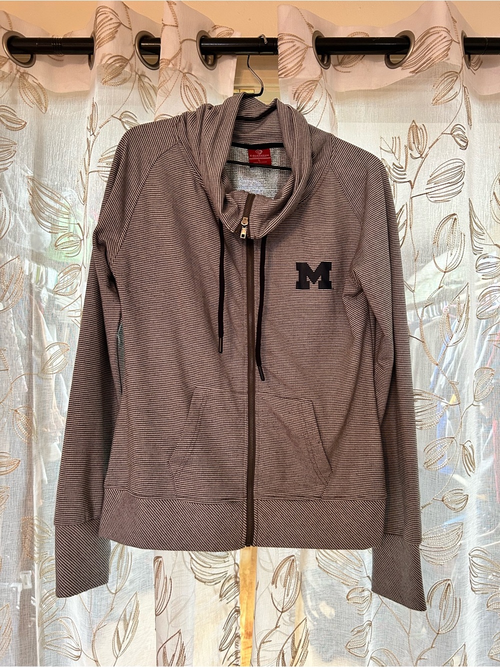Michigan Women's Zip-Up Hooded Jacket in navy Stripe
